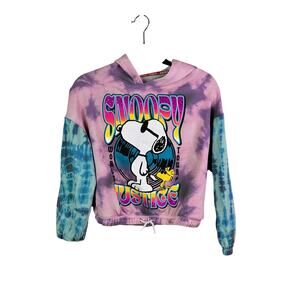 Justice Girls Snoopy World Tour Pink Blue Tie Dye Long Sleeve Hooded Sweatshirt